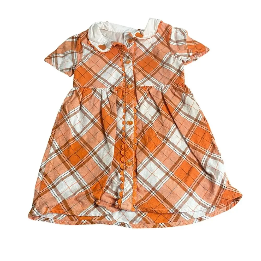 Gymboree orange pumpkin plaid collar short‎ sleeve toddle dress SIZE 3T
